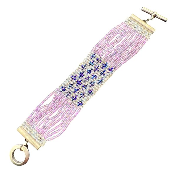 Beaded Bracelet With Toggle Clasp In Shades Of Pink Purple & Clear Glass Beads H - Picture 6 of 7